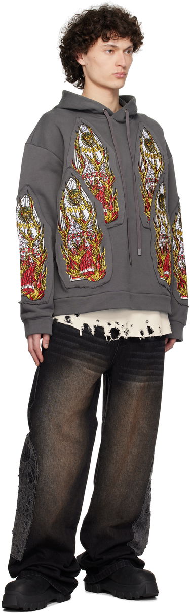 Sweatshirt Who Decides War Who Decides War Flame Glass Embroidered Hoodie Grå | 1110210021SS25, 3