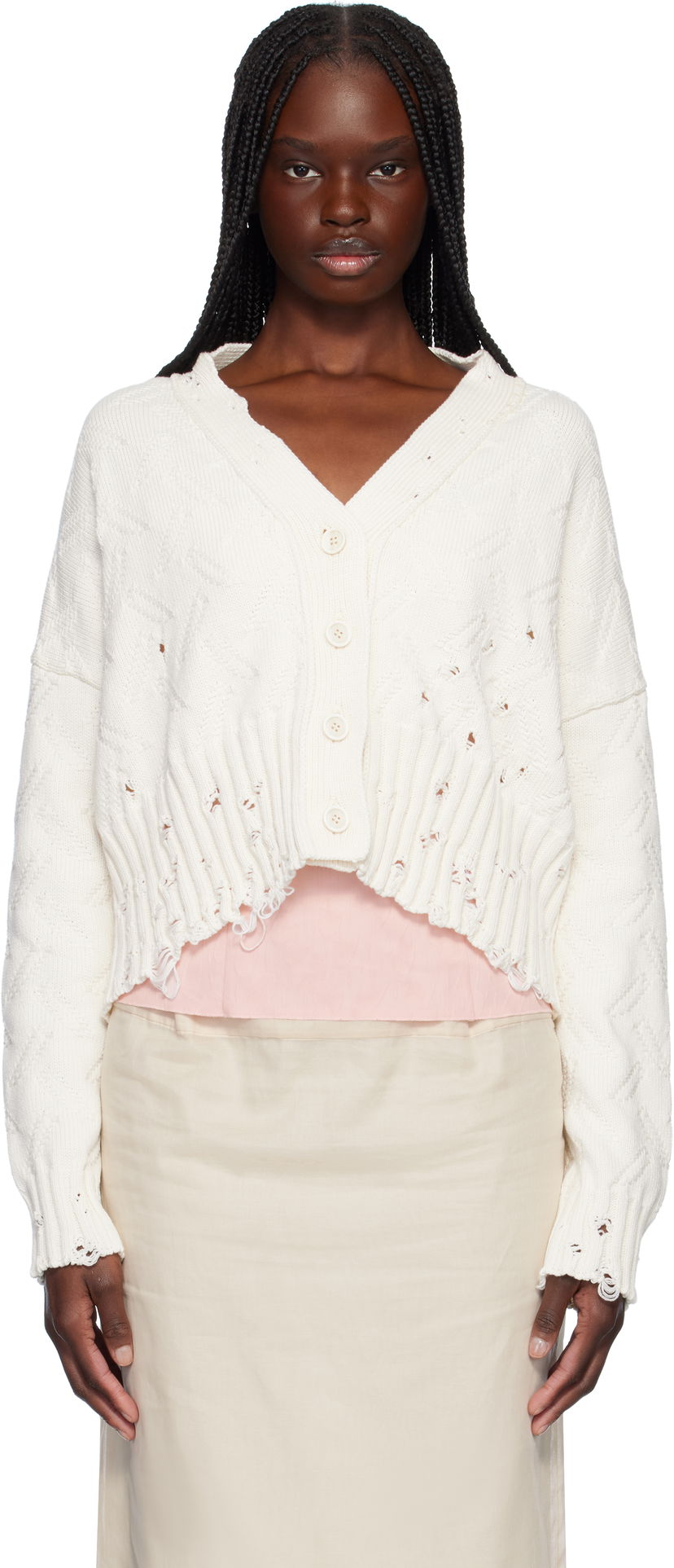 Sweater Marni Marni Distressed Cropped Cardigan Vit | CDMD0403A0 UFC658