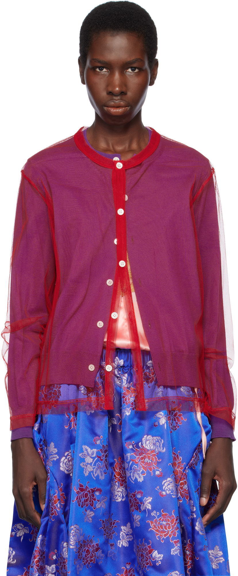 Sweater Comme des Garçons Comme des Garçons Worsted Wool and Nylon Tulle Cardigan Röd | GO-B020-051-3