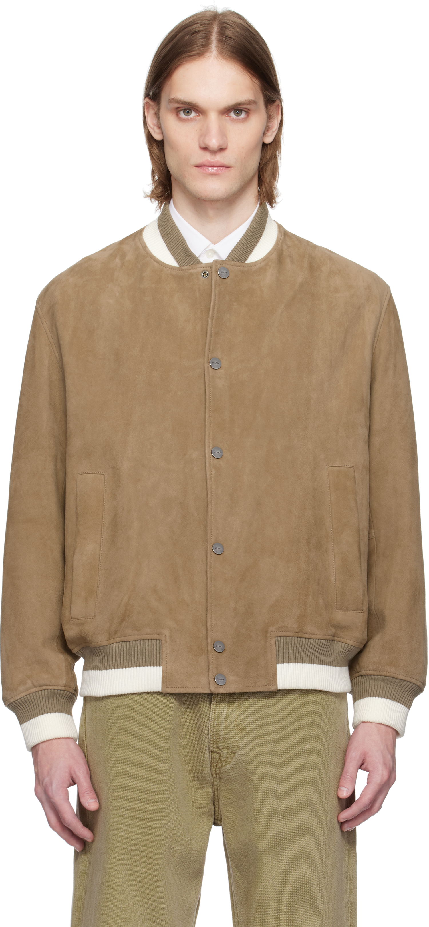 Bomberjacka BOSS HUGO Ribbed-Trim Suede Bomber Jacket Brun | 50534326, 0