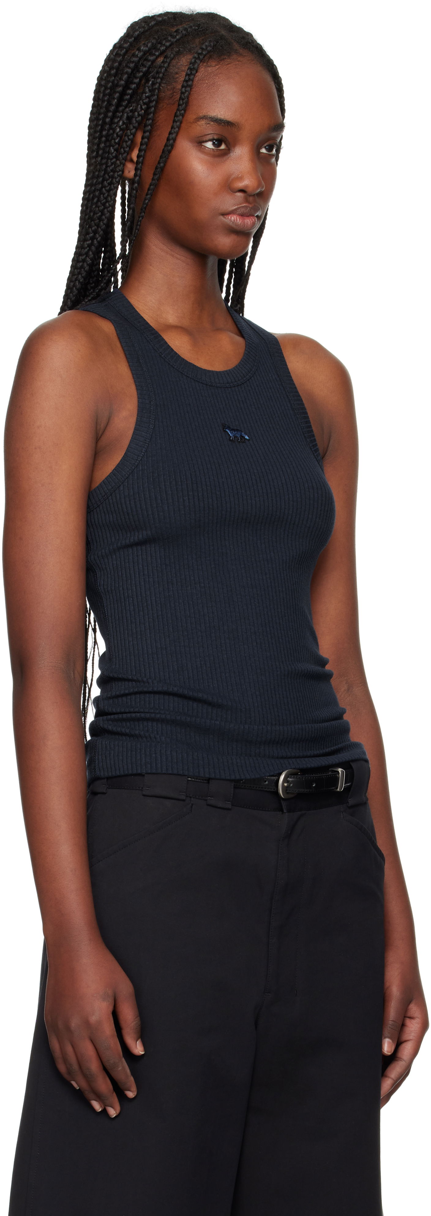 Linne MAISON KITSUNÉ Maison Kitsuné Baby Fox Patch Ribbed Tank Top Mörkblå | OW00604KJ0134, 1