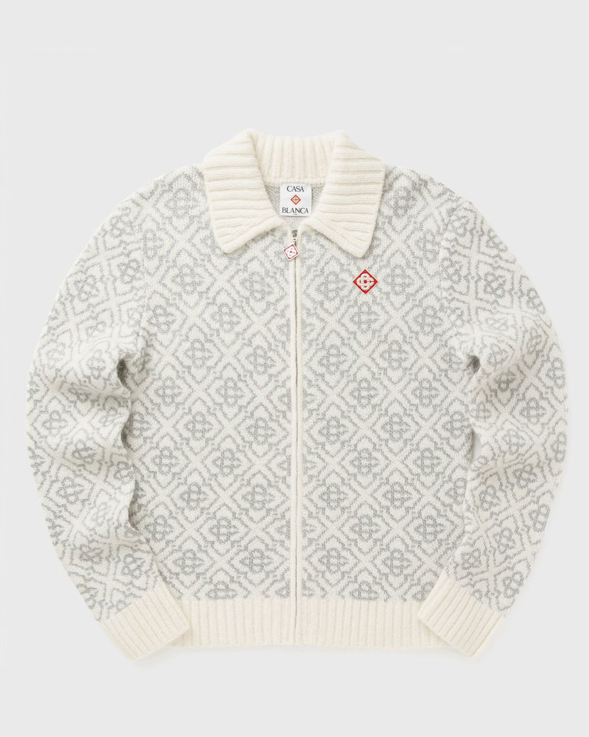 Sweater Casablanca Monogram Knitted Zip-Up Cardigan Vit | M-AW25-KW-1042-01