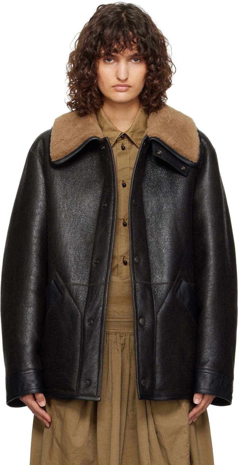 Bomberjacka LEMAIRE Shearling Oversized Jacket Svart | CO1080 LL0092