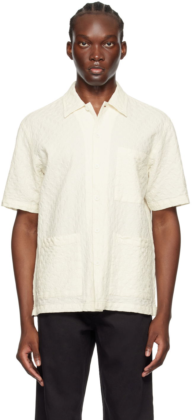 Skjorta Universal Works Universal Works Island Short Sleeve Shirt Vit | P3063