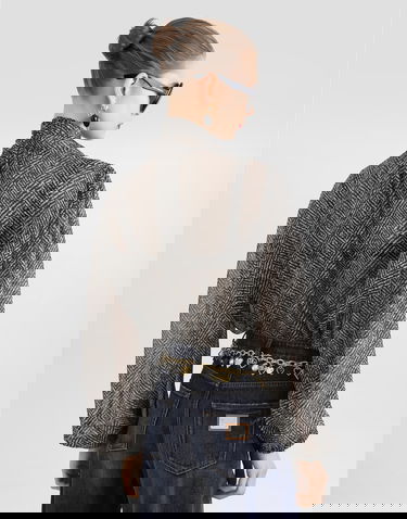 Skjorta Dolce & Gabbana Dolce & Gabbana Chevron-Print Silk Chiffon Pussy-Bow Blouse Svart | F5R62TIS1ZNHH5QS, 2