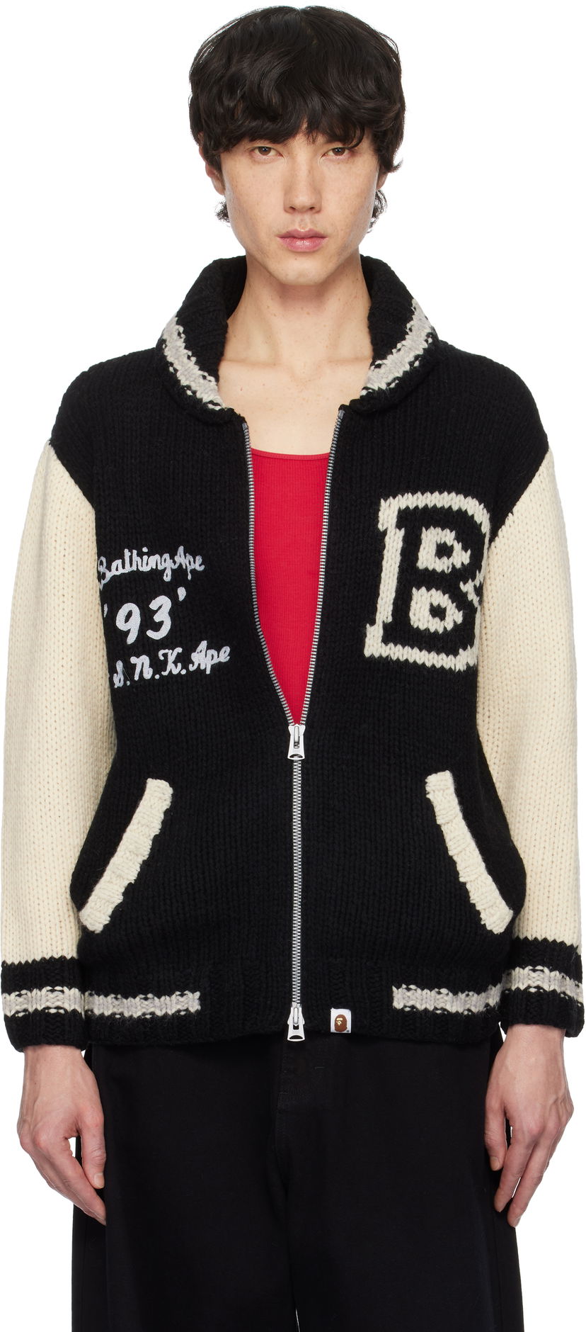 Sweater BAPE A Bathing Ape Cowichan Knit Cardigan Svart | 001KNK801002M