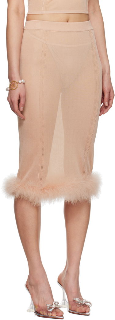 Kjol Blumarine Blumarine Knit Midi Skirt with Feather Trim Beige | P522G234A, 1