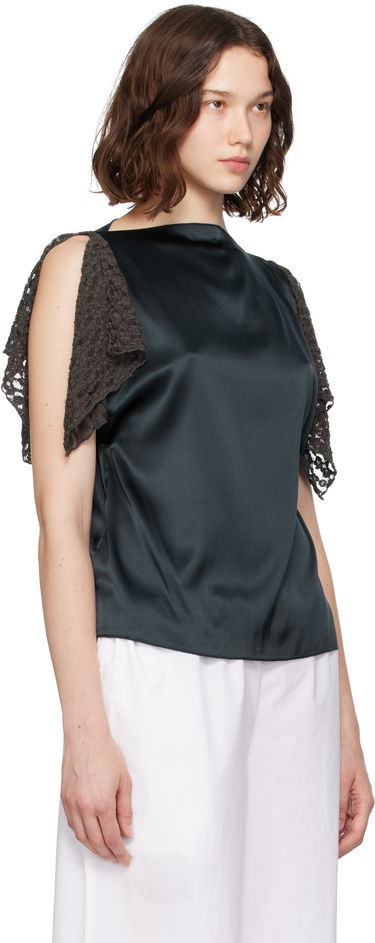 Linne Baserange Baserange Olin Silk Blouse with Lace Sleeves Grön | TOOL-SS-SU25, 1