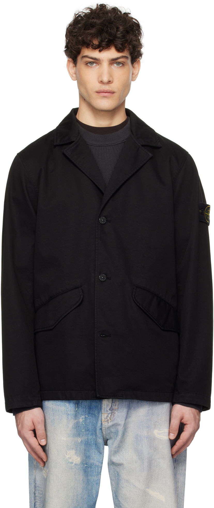 Jacka Stone Island Stone Island Organic Cotton Garment Dyed Blazer Svart | K1S15 A100003 S0034