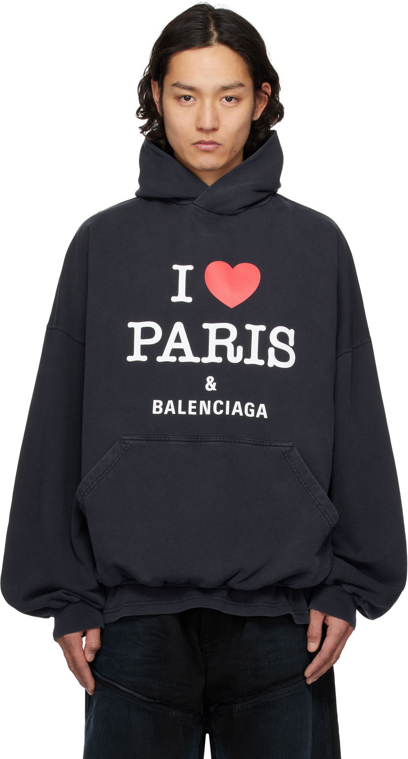 Sweatshirt Balenciaga Balenciaga 'I Love Paris & Balenciaga' Hoodie Svart | 803265TRVM6