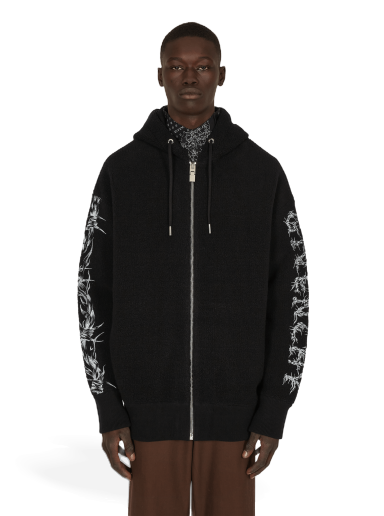 Sweater Givenchy Barbed Wire Printed Hooded Zip Sweater Svart | BM00TM4Y7Y001 001
