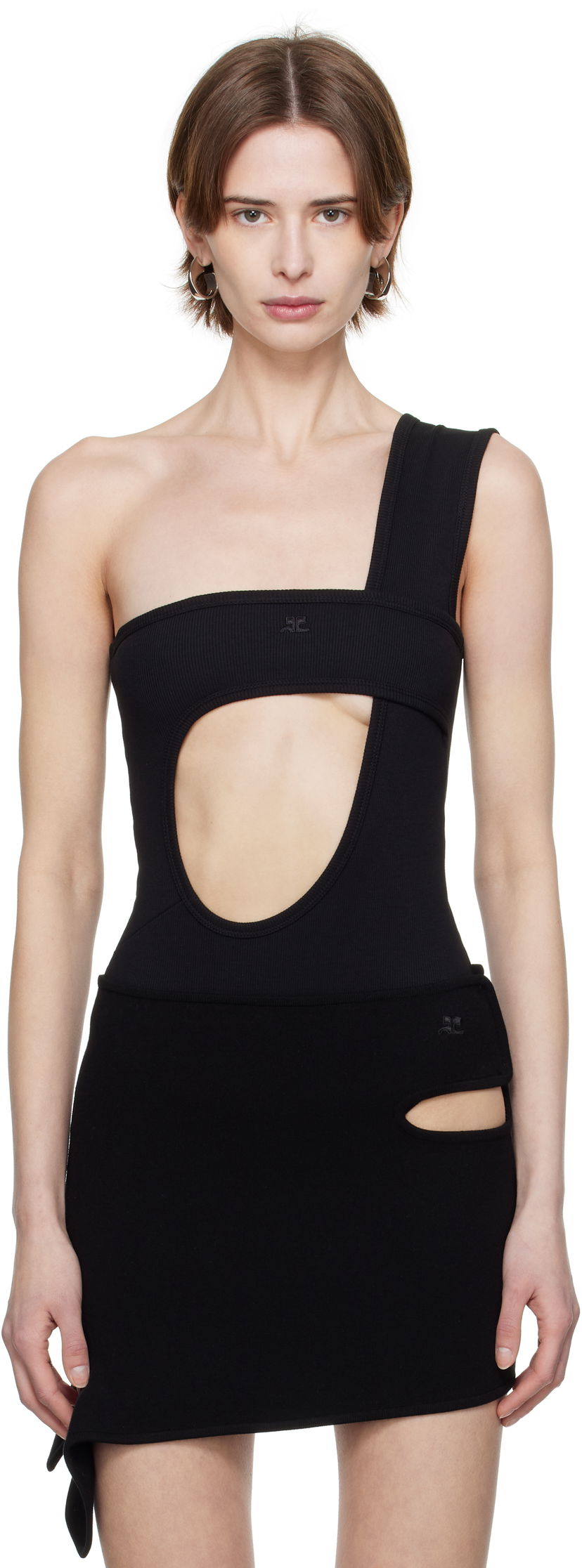 Klä Courrèges Courrèges Rib One-Shoulder Bodysuit Svart | 125JBD117JS0194