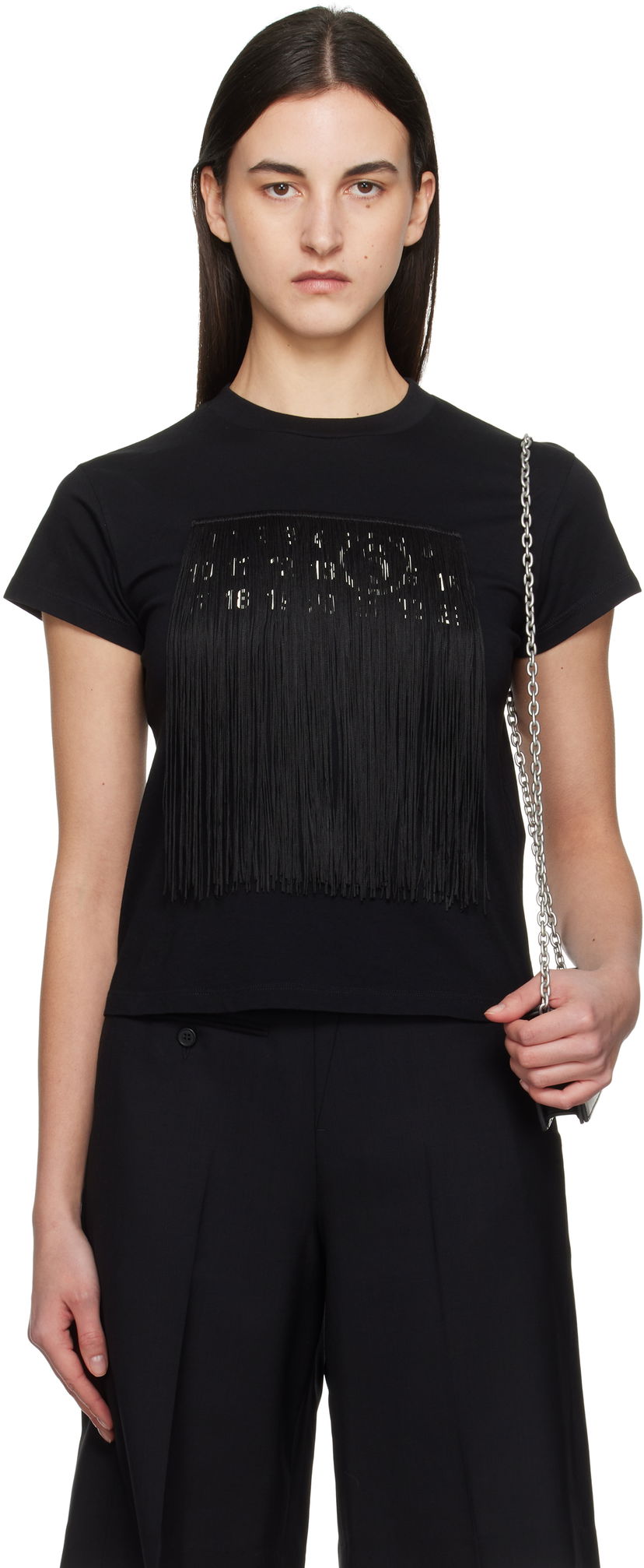 T-shirt Maison Margiela MM6 Maison Margiela Fringe Logo T-Shirt Svart | S52GC0332 M20048