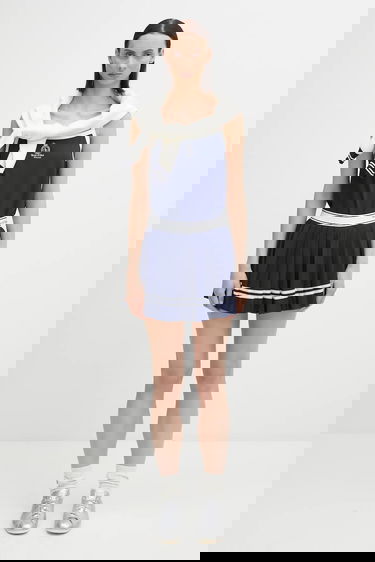 Kjol Sporty & Rich Italic Logo Pleated Mini Skirt Mörkblå | SK005621313BL107, 4