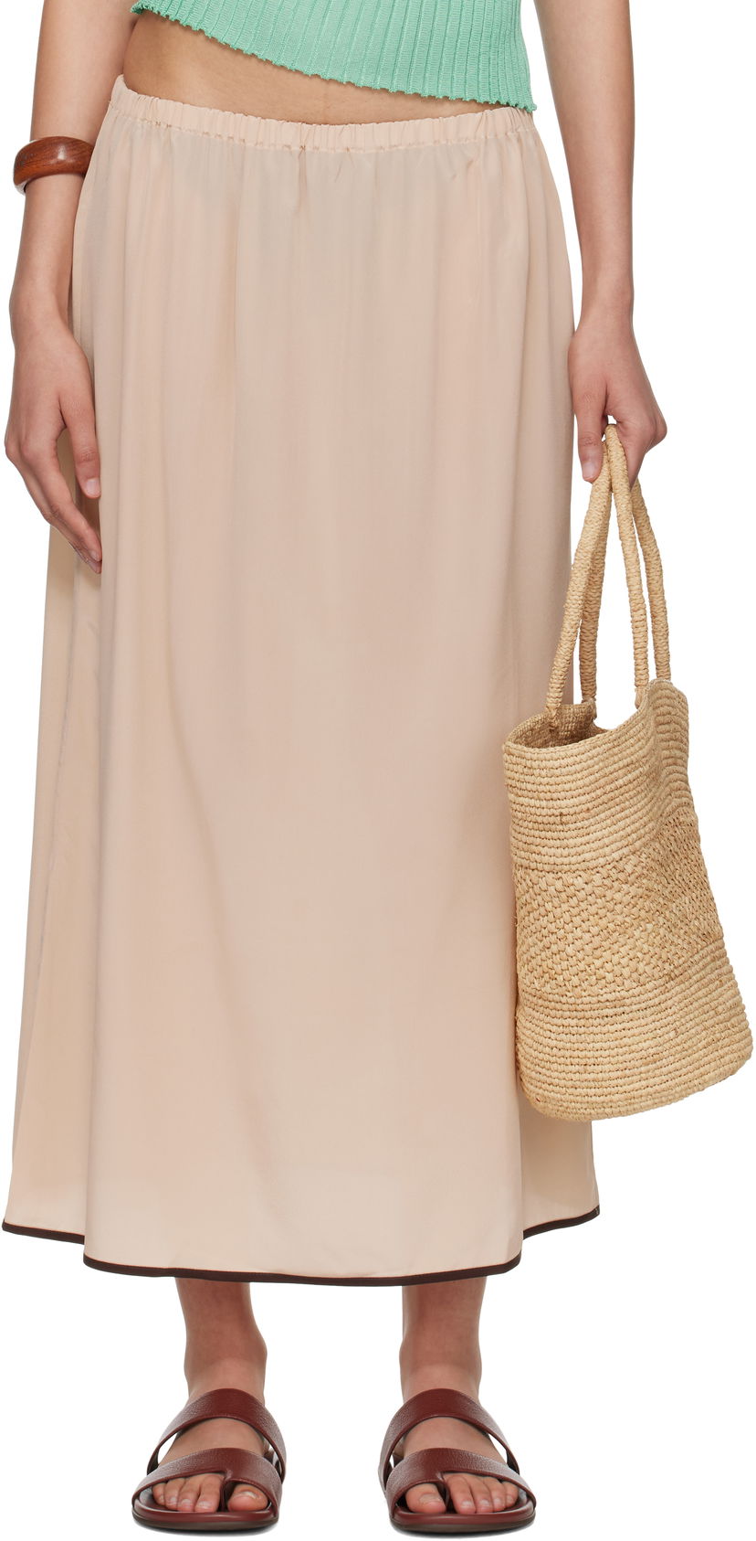 Kjol Baserange Baserange Silk Maxi Slip Skirt Beige | KIN SKIRT