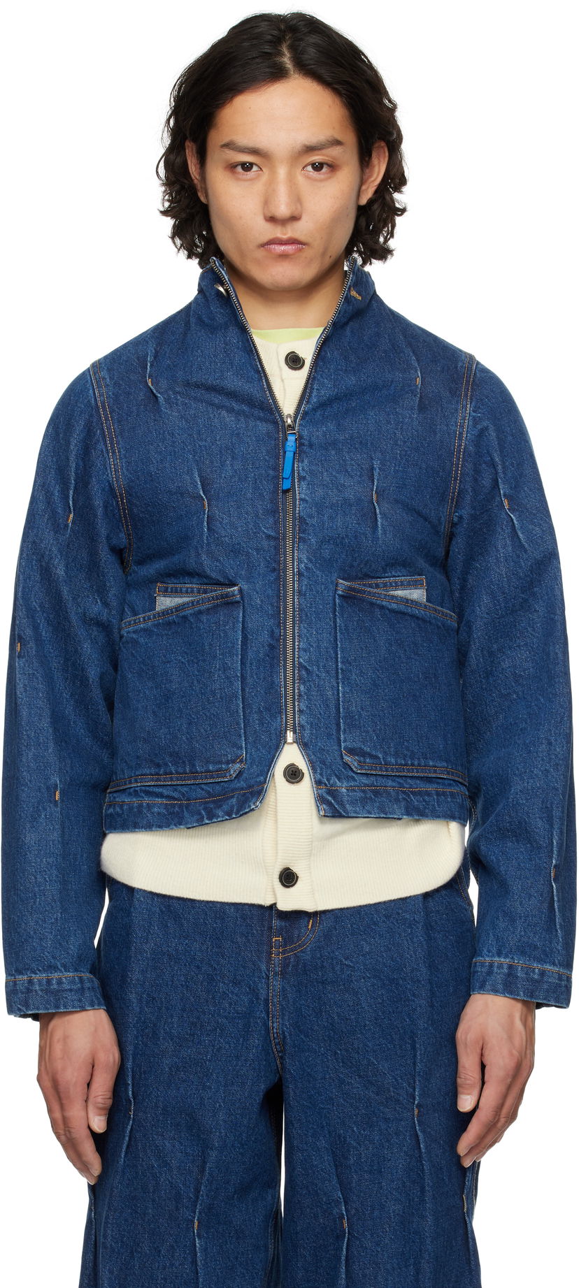 Jacka ADER ERROR ADER error 0108 Cropped Denim Jacket Blå | BO01SSJK0108BL