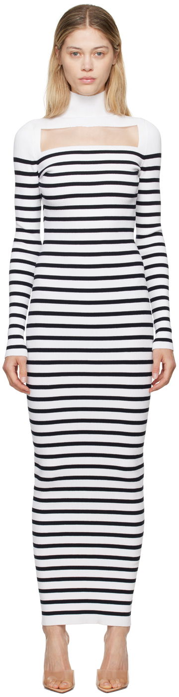 Klä Jean Paul Gaultier Jean Paul Gaultier 'The Knit Marinière' Striped Maxi Dress Vit | 24/30-F-RO243-M063-0159