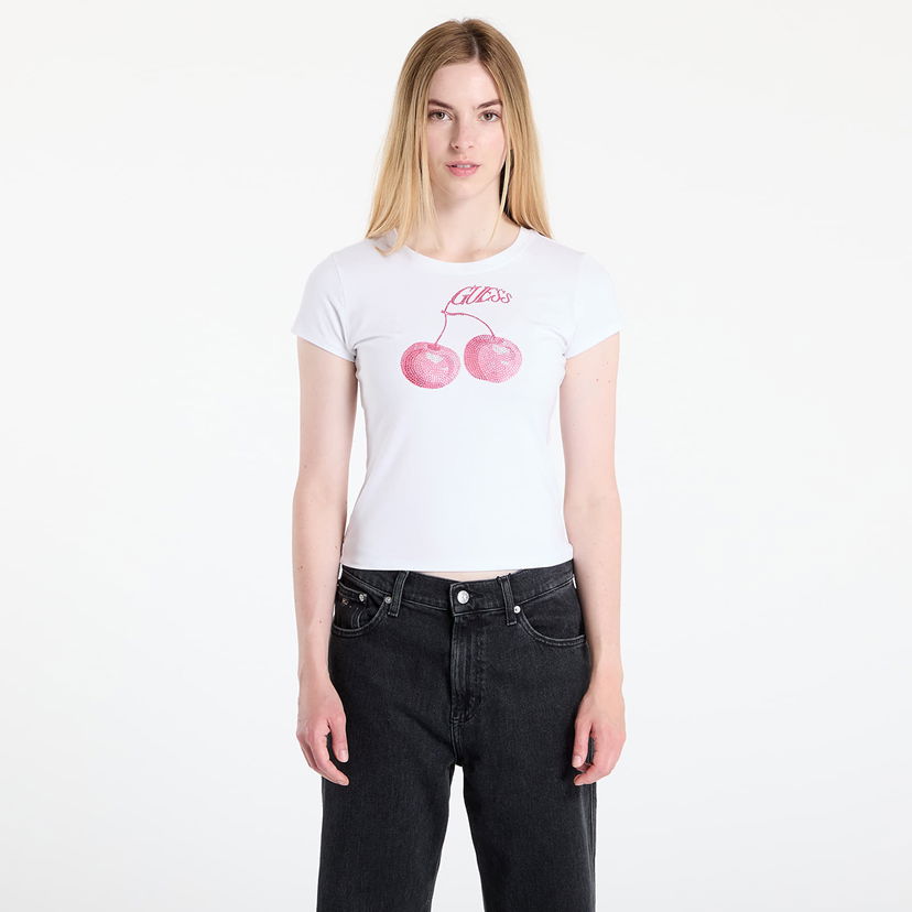 T-shirt GUESS GUESS Wavy Cherry Logo Tee Vit | W5YI30K49A1-G011