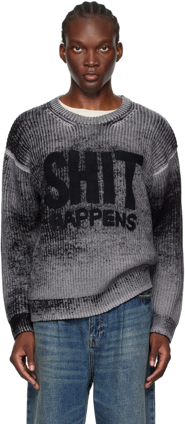 Sweater R13 R13 Boyfriend Sweater with "Shit Happens" Graphic Grå | R13MY199-Y158B