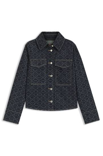Jacka BOSS Monogram Print Rigid Denim Jacket Mörkblå | 50541531