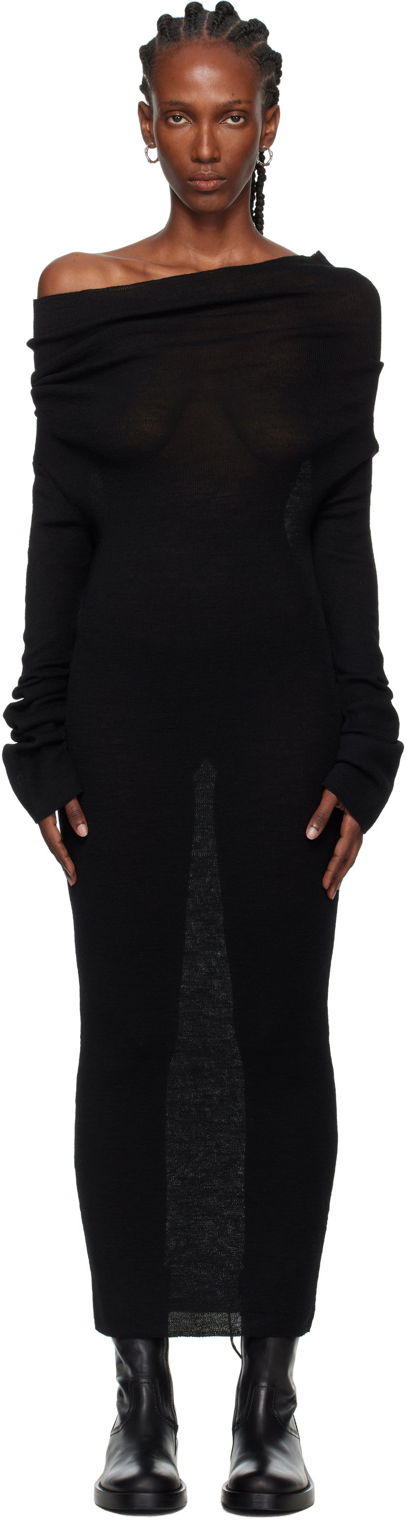 Klä Ann Demeulemeester Ann Demeulemeester Barbro Dropped Shoulder Knitted Midi Dress Svart | 2520-W-KN28-FA059-099