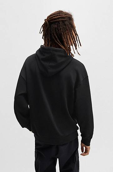 Sweatshirt BOSS Regular-Fit Terry Hoodie with Logo Print Svart | 50522370, 1