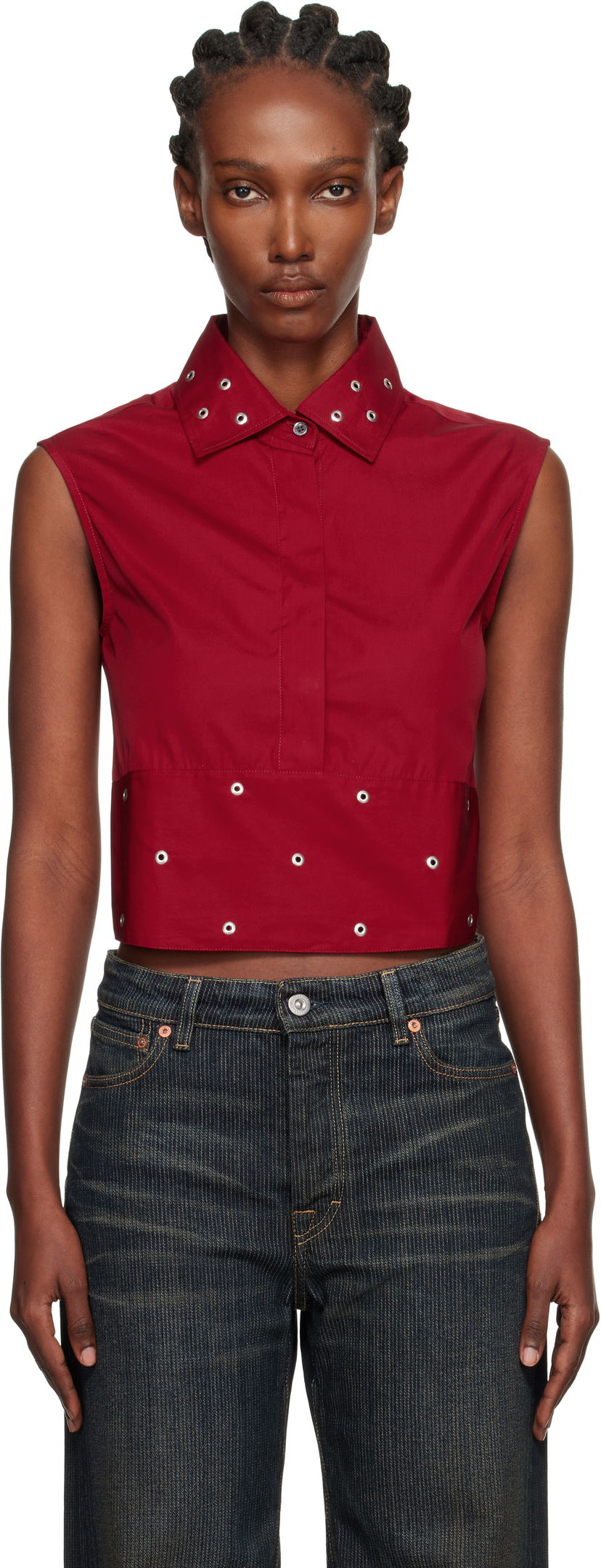 Crop top OUR LEGACY Sleeveless Collared Eyelet Crop Girdle Top Röd | W4252GLR