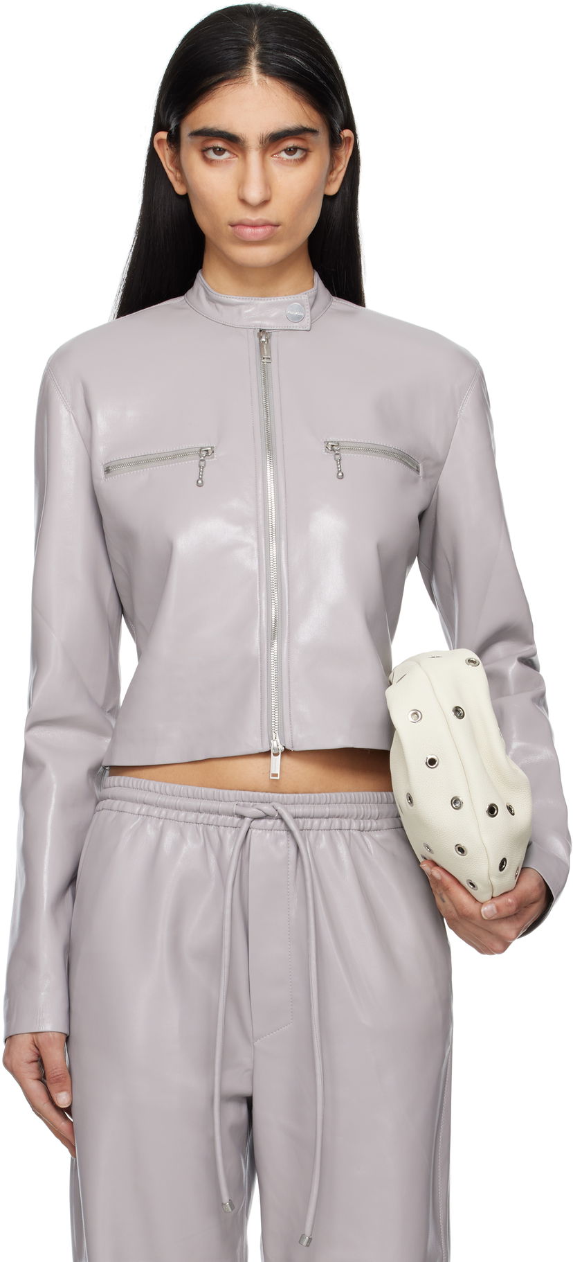 Jacka Nanushka Nanushka Aletta Cropped Faux-Leather Jacket Grå | NW25RSJK05792