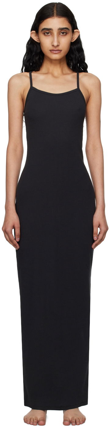 Klä SKIMS SKIMS Cotton Rib Long Cami Maxi Dress Svart | DR-MAX-5521W