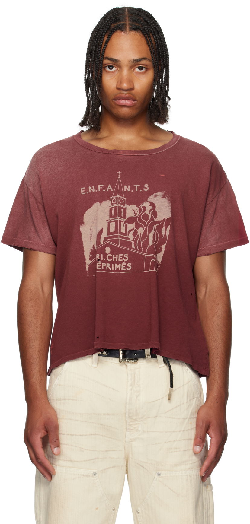 T-shirt Enfants Riches Déprimés Enfants Riches Déprimés Burning Church Graphic T-Shirt Bourgogne | 010-820