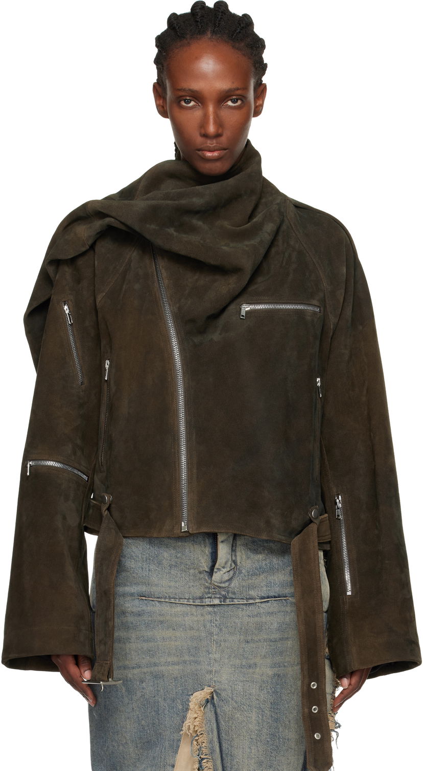 Jacka Rick Owens Concordians Cropped Scarf Flight Suede Jacket Brun | RO02E4793 LCSI