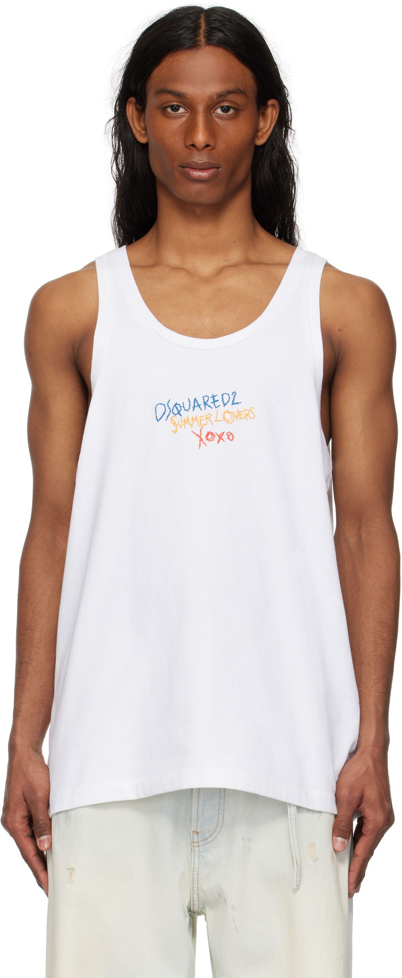 Linne DSQUARED2 Dsquared2 'Summer Lovers' Sport Fit Tank Top Vit | S78NL0034-S24583-100