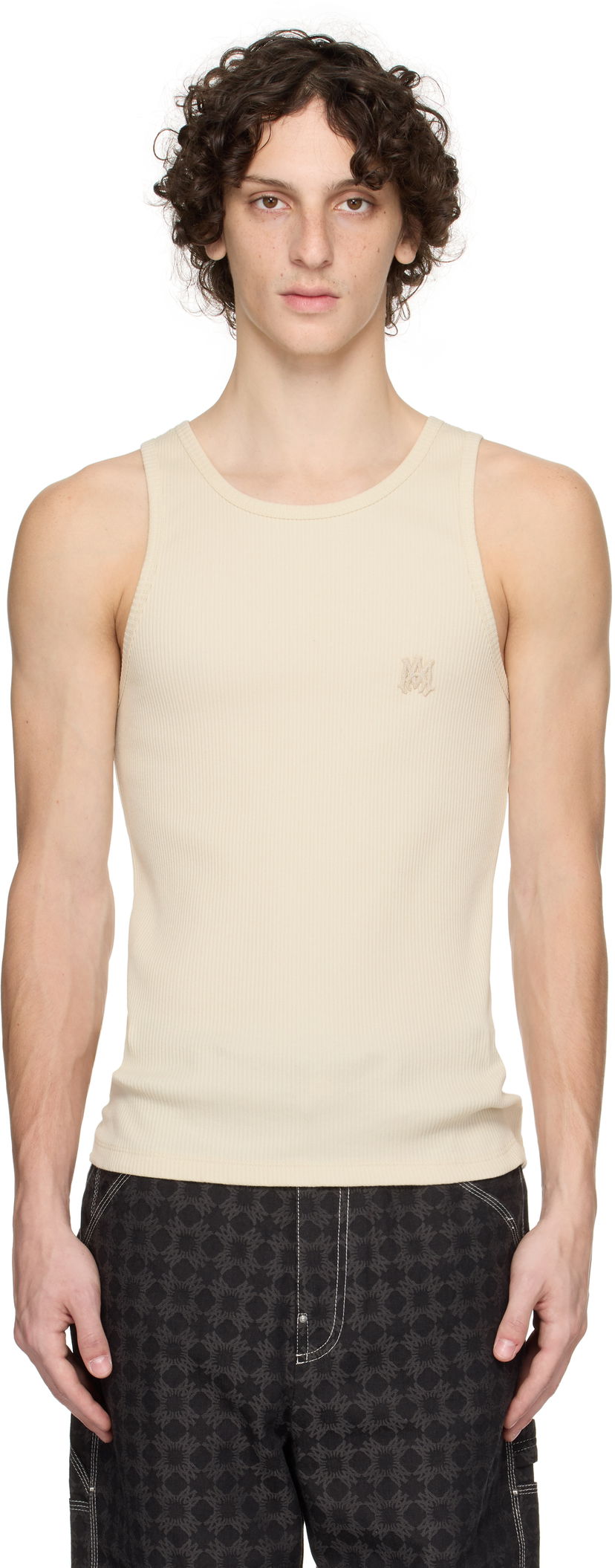 Linne AMIRI AMIRI MA Tonal Ribbed Tank Top Beige | AMJYTT1006