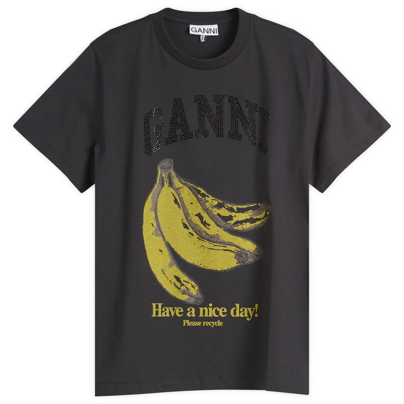 T-shirt GANNI GANNI Banana Print T-Shirt with Rhinestones Svart | T4238-252