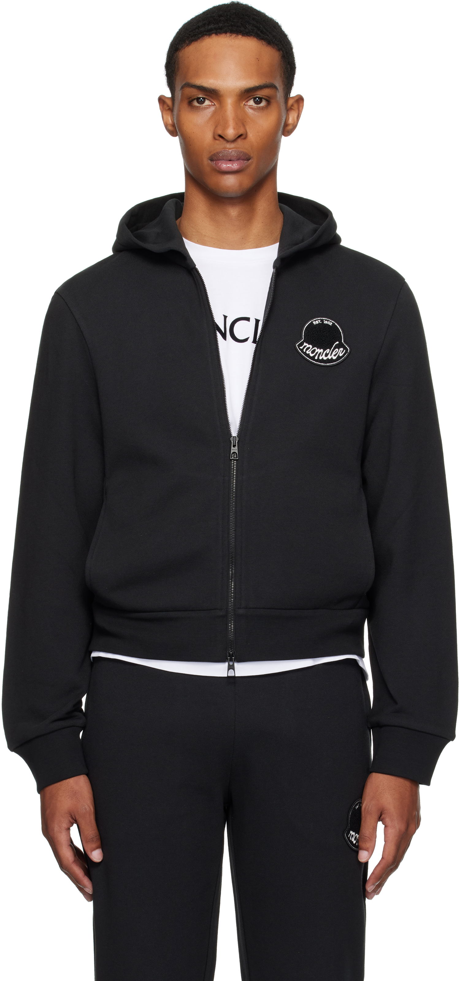 Sweatshirt Moncler Moncler Logo Cotton Zip-Up Hoodie Svart | K20918G0002389AZU, 0