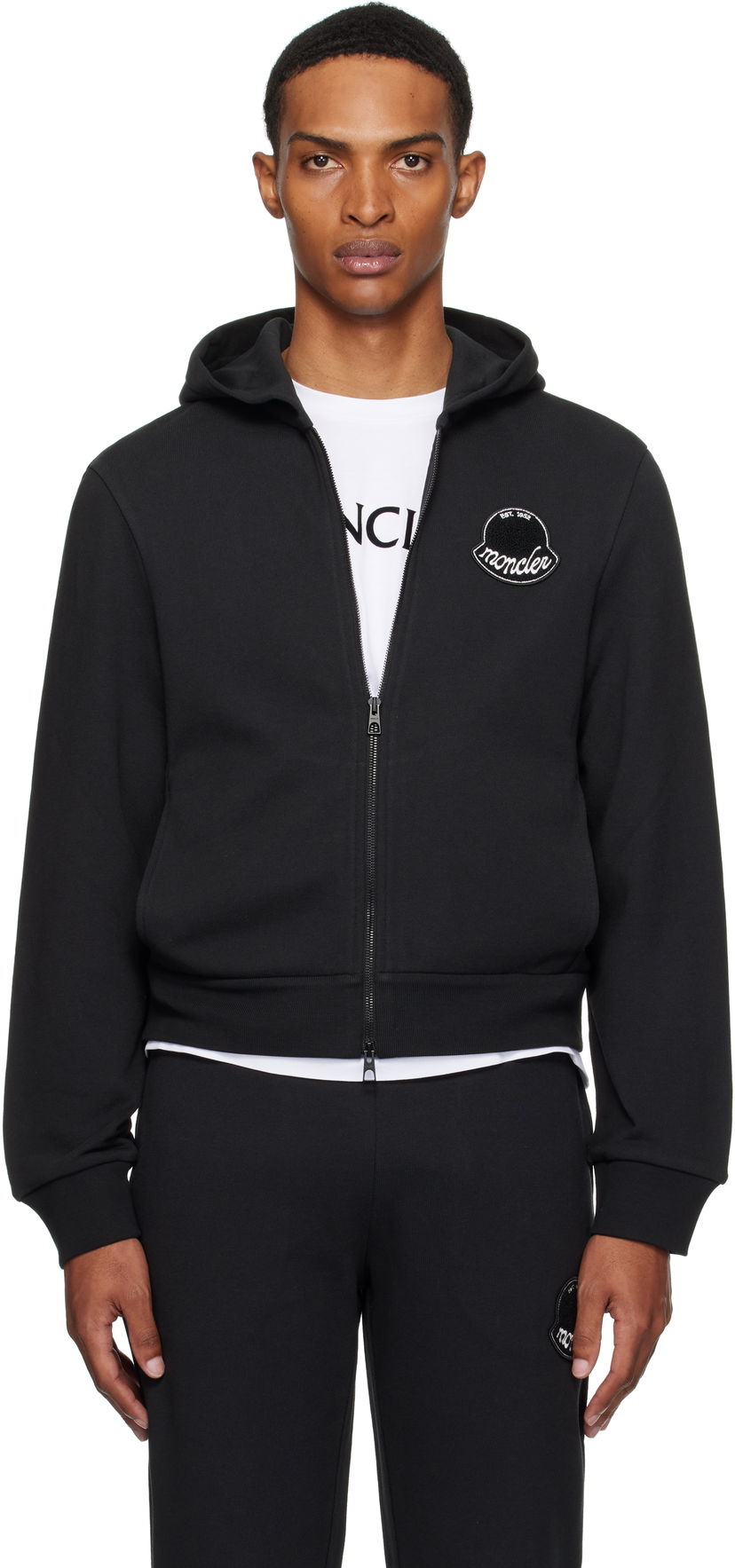 Sweatshirt Moncler Moncler Logo Cotton Zip-Up Hoodie Svart | K20918G0002389AZU