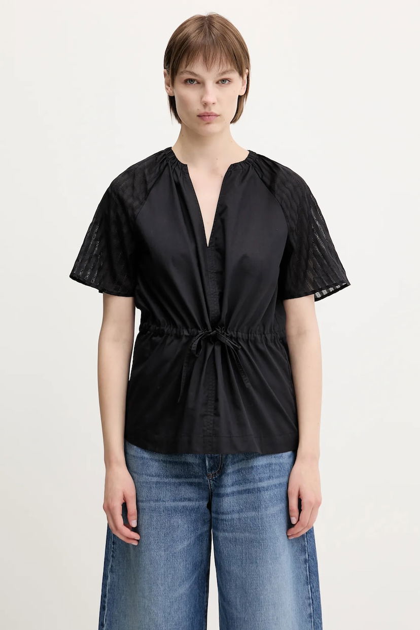 Skjorta Samsoe Samsoe Samsoe Samsoe Satoma Women's V-Neck Drawstring Blouse Svart | F25100007