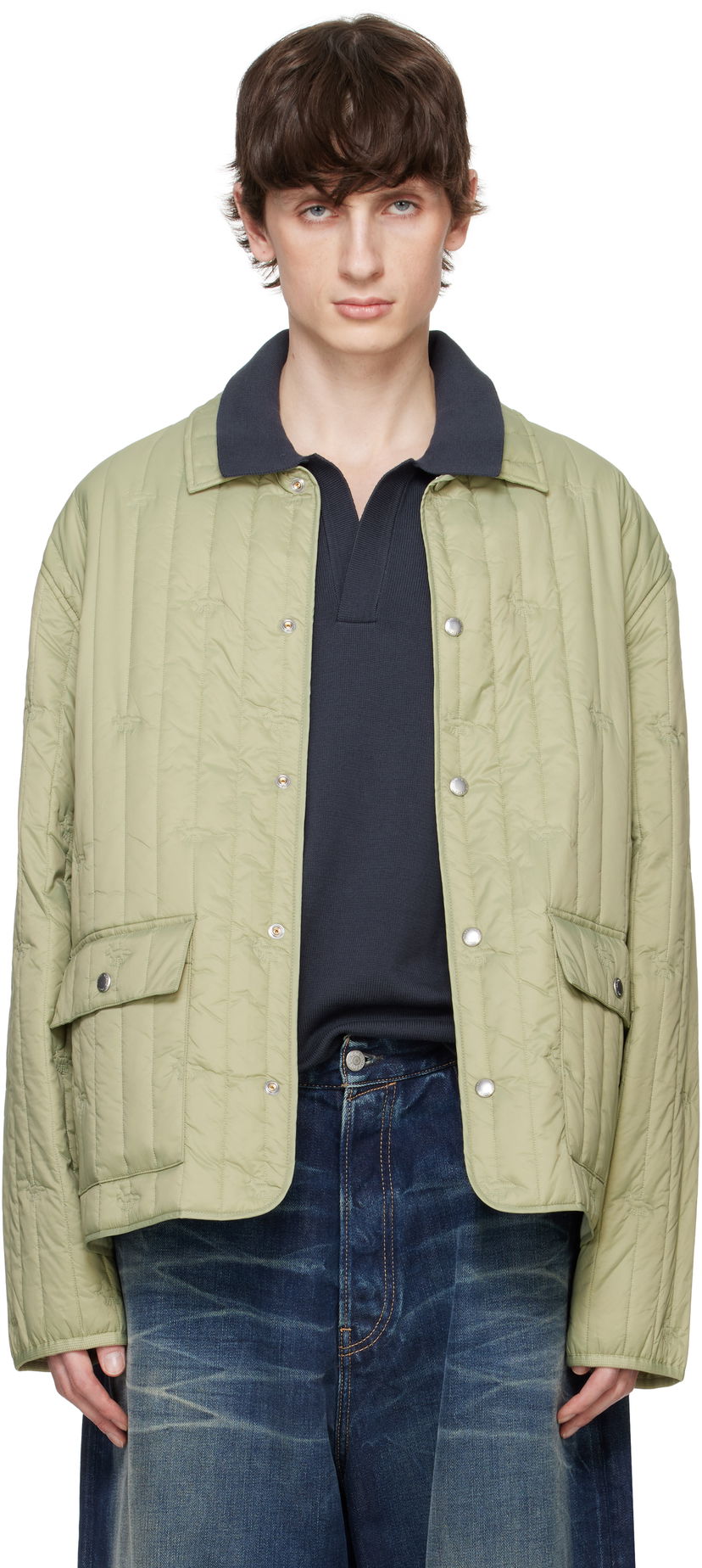 Pufferjacka MAISON KITSUNÉ Maison Kitsuné Quilted Chore Jacket Grön | OM02114WW9047