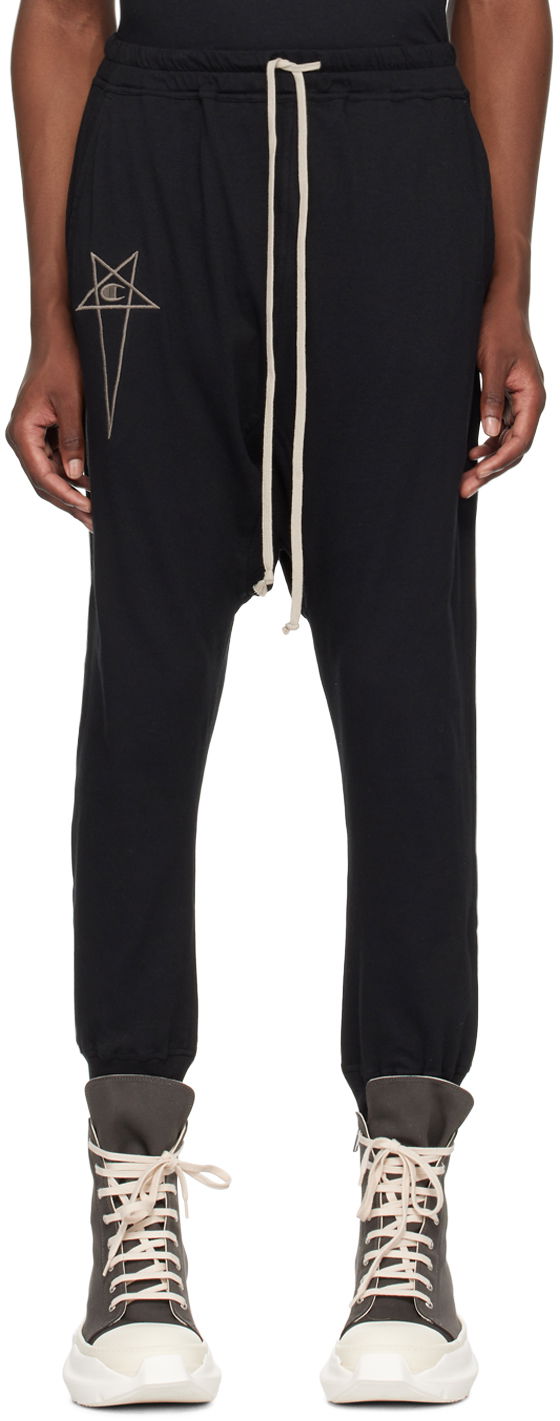 Träningsbyxor Rick Owens Sweatpants With Embroidered Logo Svart | CM01D9244 CHJER