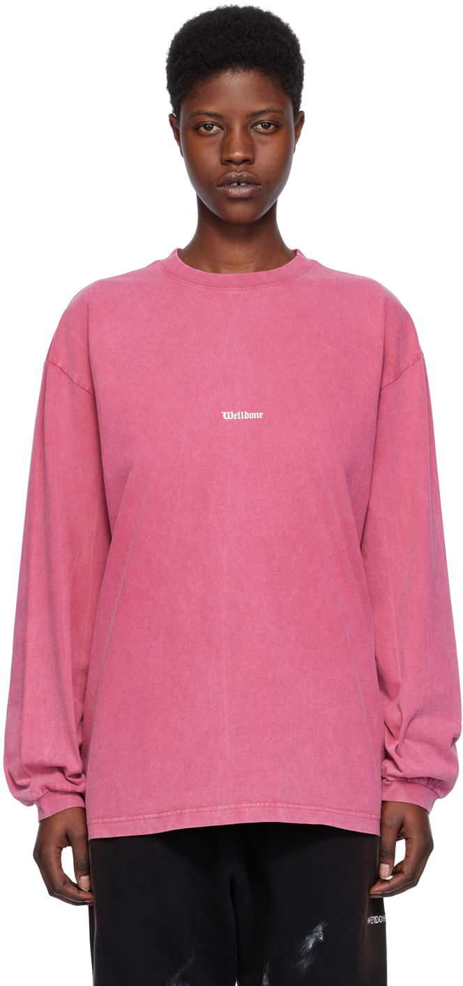 T-shirt We11done We11done Vintage Long Sleeve T-Shirt Rosa | WD-TT0-24-722-U-PK
