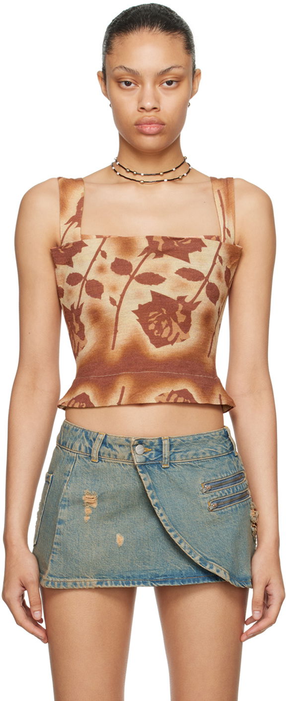 Linne Miaou Miaou Imogene Rose Print Tank Top Brun | 7023WOSSRO