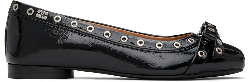 Klä GANNI GANNI Eyelet Bow Ballerina Flats Svart | S2755