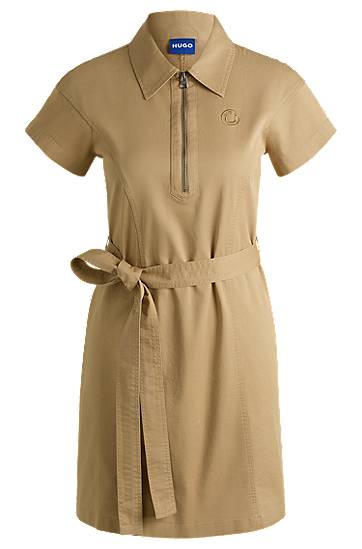 Klä BOSS HUGO Zip-Neck Mini Dress Beige | 50538397
