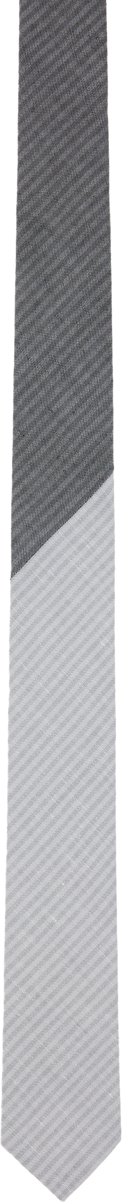 Halsduk Thom Browne Thom Browne Tonal University Stripe Linen Cotton Tie Grå | MNL039C-F0940