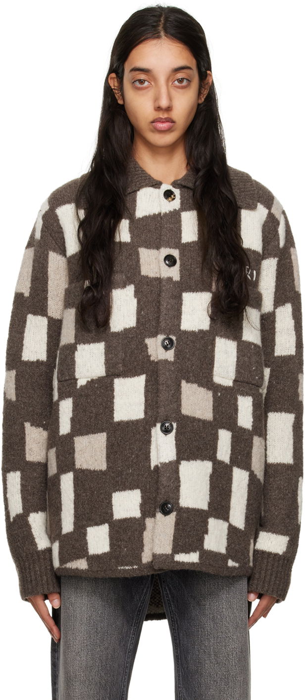 Sweater AMIRI Checkered Wool Jacket Brun | PS23MKL002-210