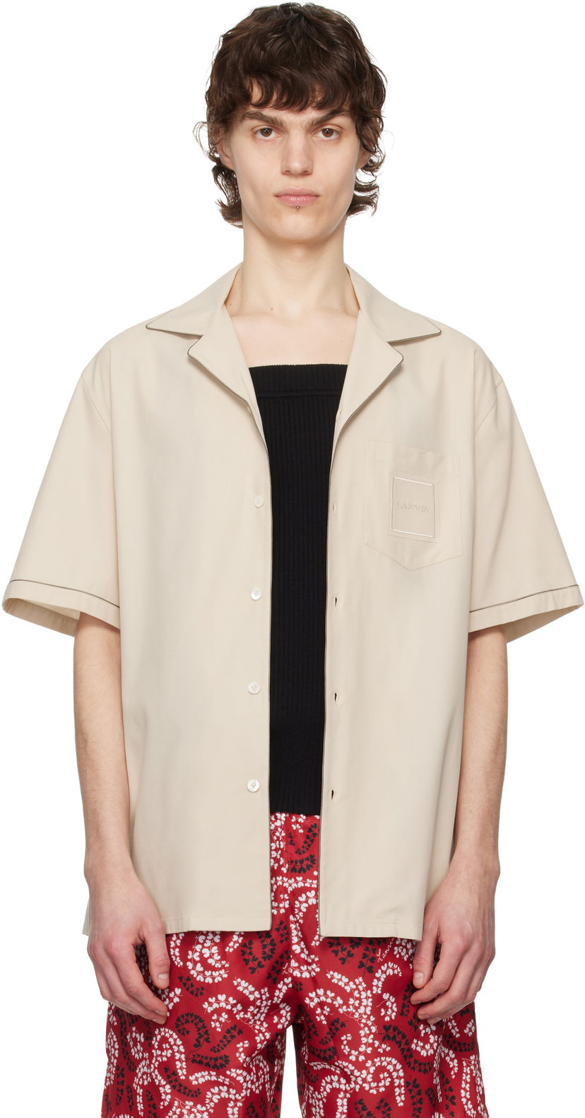 Skjorta LANVIN Lanvin Fluid Bowling Shirt Beige | RM-SI0119-6037-P25