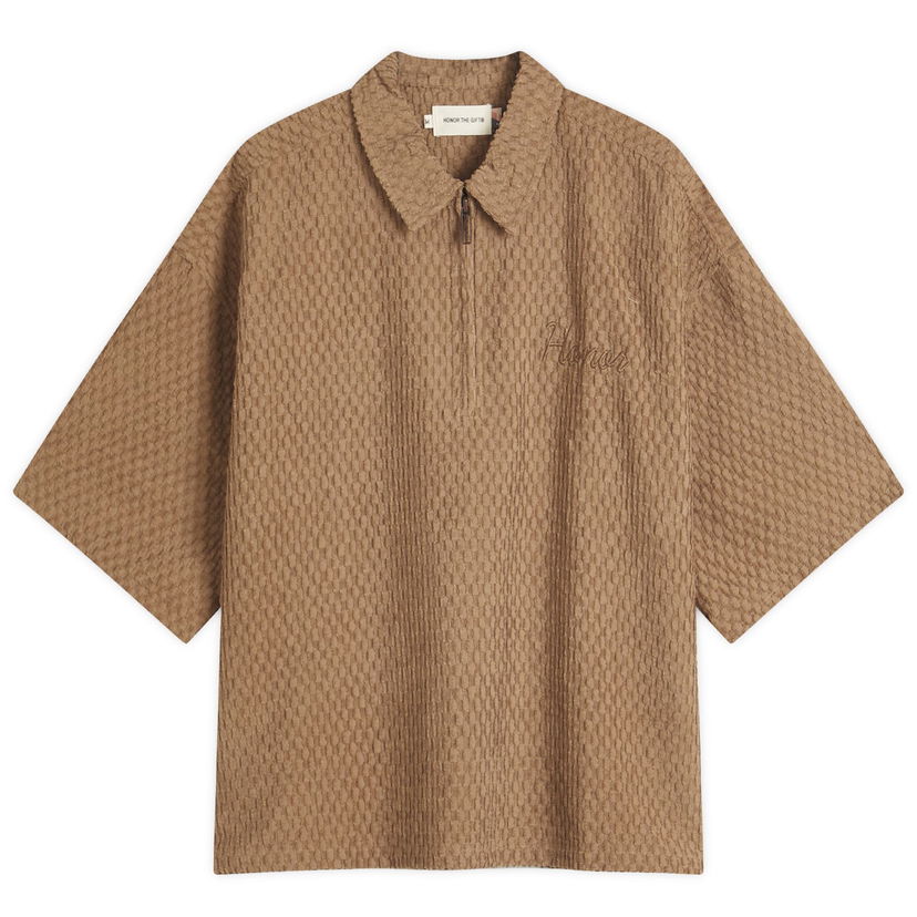 Polotröja Honor The Gift Textured Knit Zip Polo Brun | HTG250133-BRN