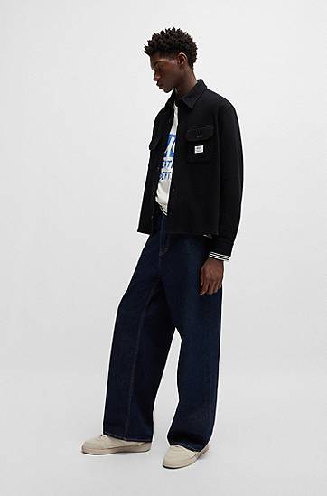 Skjorta BOSS Oversized Cotton Blend Shirt Svart | 50534184, 1