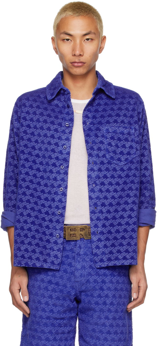 Skjorta ERL Printed Corduroy Button-Up Shirt Blå | ERL05B001
