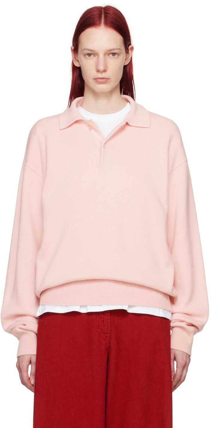 Sweater The Row Ribbed Knit Polo Shirt Rosa | 625-Y695